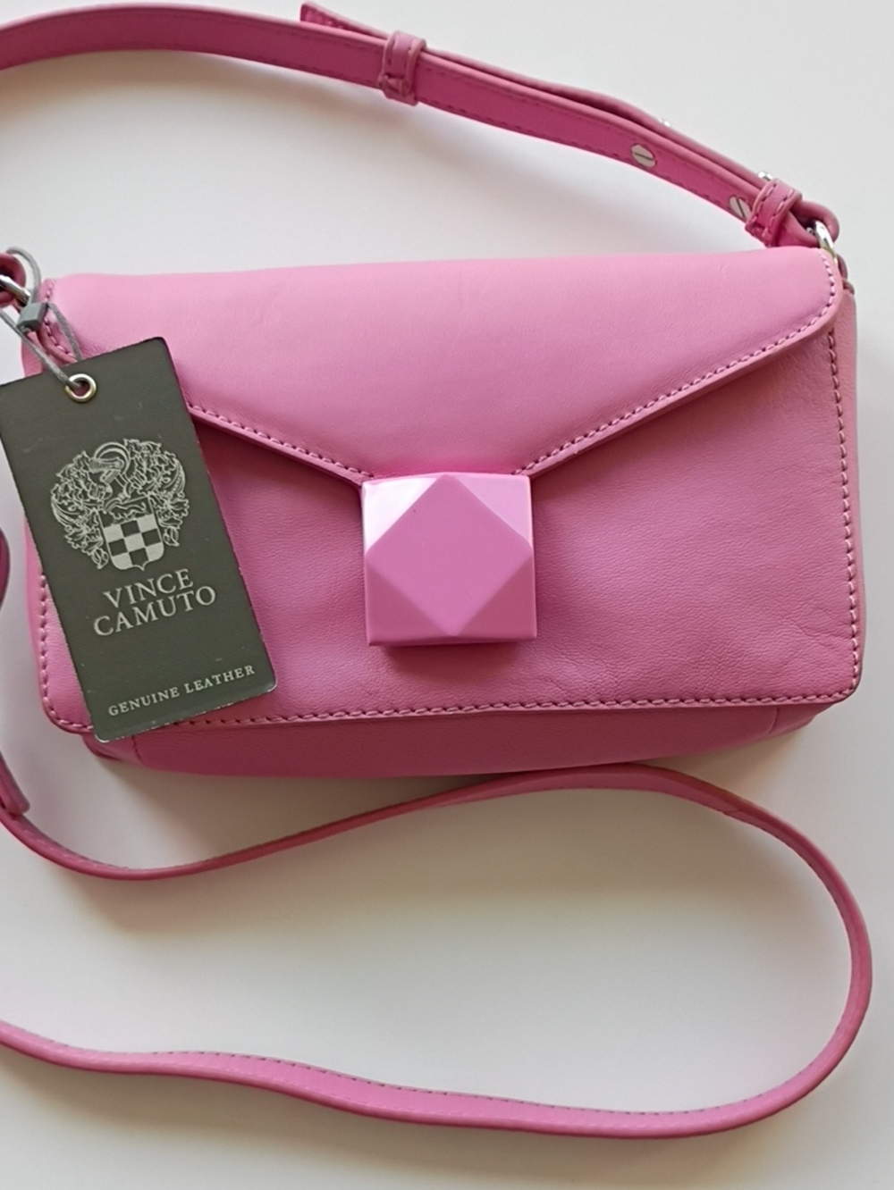 Vince Camuto Pink Leather Geometric Clasp Crossbody Bag